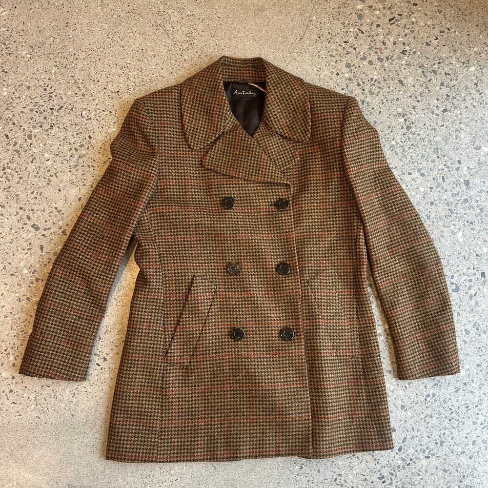 Ann Freedberg Women’s S Melanie Wool Houndstooth Peacoat Blazer Brown Jacket